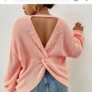 Shein sweater with back pearl detail. Gorgeous but not my style. Wore to try on